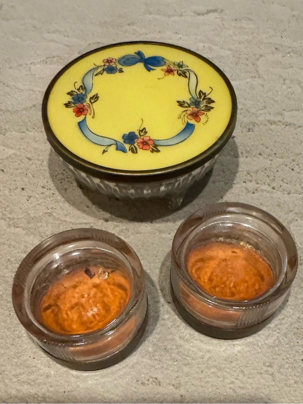 Yellow Floral Enamel Vanity Tray Set - Decorative Bathroom Jars